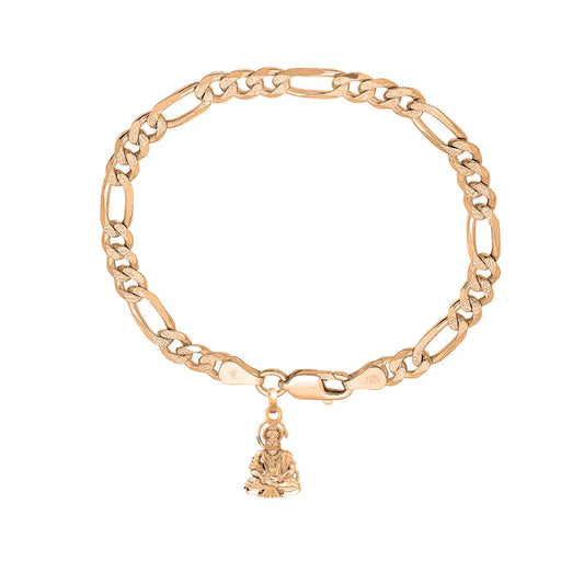 22KT gold plated 92.5% pure Sterling Silver Figaro Designer Bracelet with Charm Hanuman for Men