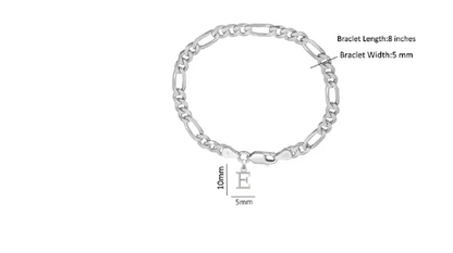 92.5% pure Sterling Silver Figaro Designer Bracelet with E Alphabet for Men