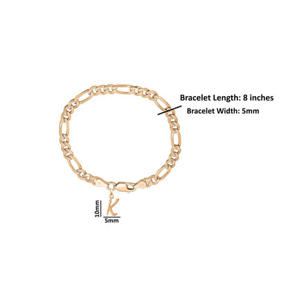 22KT gold plated 92.5% pure Sterling Silver Figaro Designer Bracelet with K Alphabet for Men