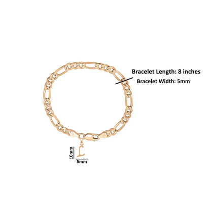 22KT gold plated 92.5% pure Sterling Silver Figaro Designer Bracelet with L Alphabet for Men