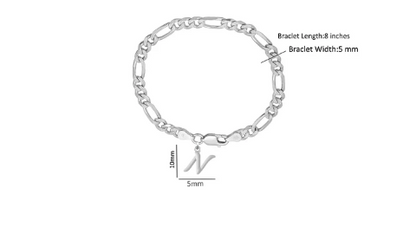 92.5% pure Sterling Silver Figaro Designer Bracelet with N Alphabet for Men