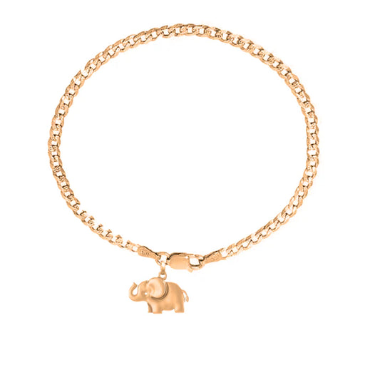 22KT gold plated 92.5% pure Sterling Silver Curb Designer Bracelet with fashionable Elephant for Men