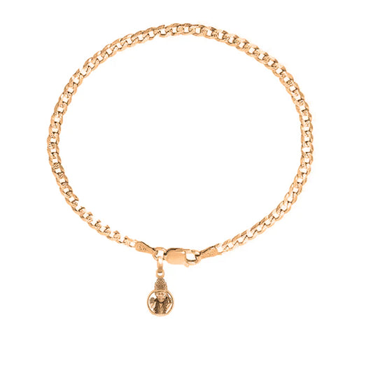 22KT gold plated 92.5% pure Sterling Silver Curb Designer Bracelet with Charm Sai Baba for Men & Boy