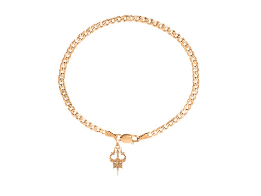 22KT gold plated 92.5% pure Sterling Silver Curb Designer Bracelet with spiritual Trishul for Men and Boys