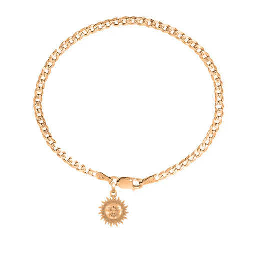 22KT gold plated 92.5% pure Sterling Silver Curb Designer Bracelet with Charm Surya for Men & Boys