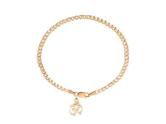 22KT gold plated 92.5% pure Sterling Silver Curb Designer Bracelet with spiritual OM for Men & Boys