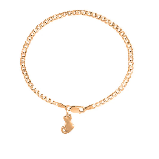 22KT gold plated 92.5% pure Sterling Silver Curb Designer Bracelet with fashionable Cat for Men