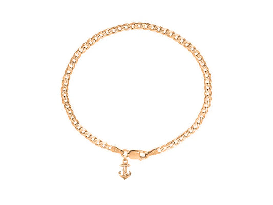 22KT gold plated 92.5% pure Sterling Silver Curb Designer Bracelet with Ship Anchor for Men