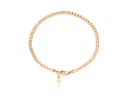 22KT gold plated 92.5% pure Sterling Silver Curb Designer Bracelet with Charm Jesus for Men & Boys