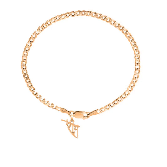 22KT gold plated 92.5% pure Sterling Silver Curb Designer Bracelet with Charm Ram Name for Men & Boys