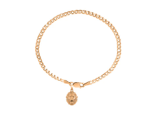 22KT gold plated 92.5% pure Sterling Silver Curb Designer Bracelet with Charm Narsimha for Men & Boys