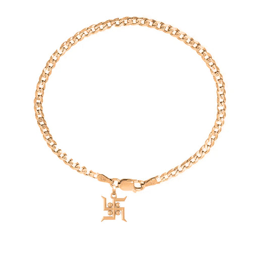 22KT gold plated 92.5% pure Sterling Silver Curb Designer Bracelet with Charm Swastik for Men & Boys