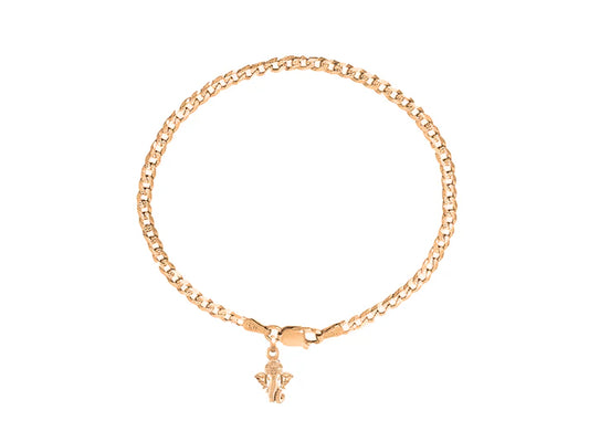 22KT gold plated 92.5% pure Sterling Silver Curb Designer Bracelet with Charm Ganesh for Men & Boys