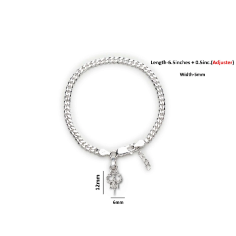 92.5% pure Sterling Silver Curb Designer Bracelet with spiritual Trishul for girls and women