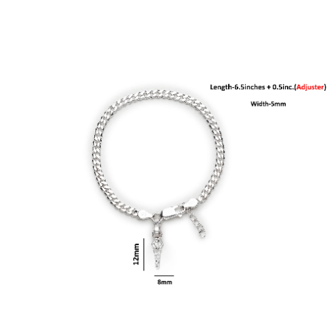 92.5% pure Sterling Silver Curb Designer Bracelet with Hanuman Gada for Girls and Women