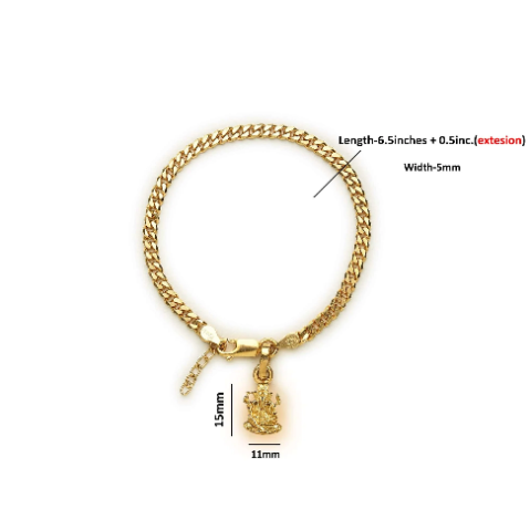 22KT gold plated 92.5% pure Sterling Silver Curb Designer Bracelet with Charm Ganesh for Girls and Women