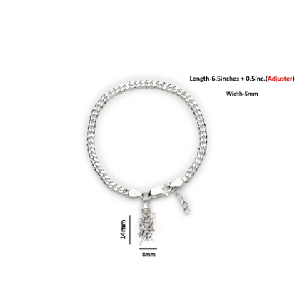 92.5% pure Sterling Silver Curb Designer Bracelet with Charm Hanuman for Girls and Women