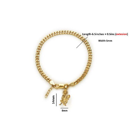 22KT gold plated 92.5% pure Sterling Silver Curb Designer Bracelet with Charm Hanuman for Girls and Women