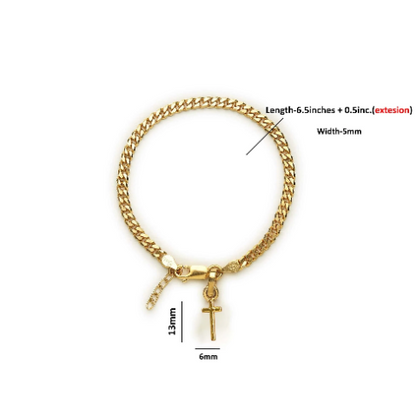 22KT gold plated 92.5% pure Sterling Silver Curb Designer Bracelet with Charm Jesus for Girls and Women