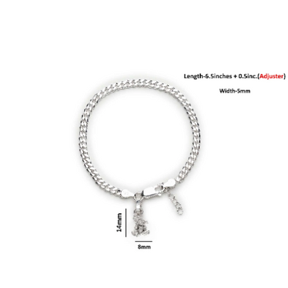 92.5% pure Sterling Silver Curb Designer Bracelet with Charm Ganesh for Girls and Women