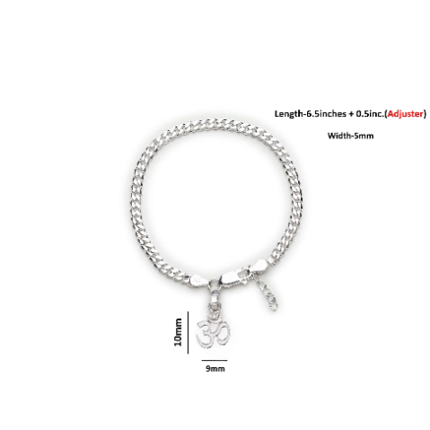 92.5% pure Sterling Silver Curb Designer Bracelet with spiritual OM for Girls and Women
