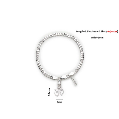 92.5% pure Sterling Silver Curb Designer Bracelet with spiritual OM for Girls and Women