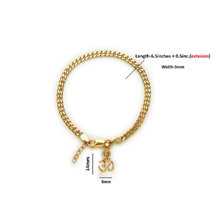 22KT gold plated 92.5% pure Sterling Silver Curb Designer Bracelet with spiritual OM for Girls and Women
