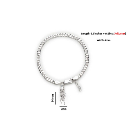 92.5% pure Sterling Silver Curb Designer Bracelet with Charm Hanuman for Girls and Women