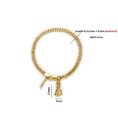 22KT gold plated 92.5% pure Sterling Silver Curb Designer Bracelet with Charm Hanuman for Girls and Women