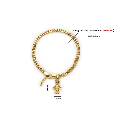 22KT gold plated 92.5% pure Sterling Silver Curb Designer Bracelet with Charm Ganesh for Girls and Women