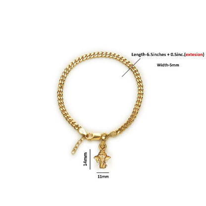 22KT gold plated 92.5% pure Sterling Silver Curb Designer Bracelet with Charm Ganesh for Girls and Women