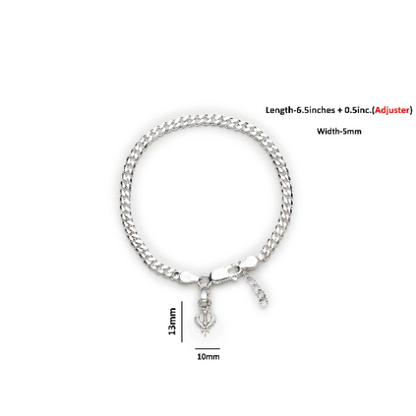 92.5% pure Sterling Silver Curb Designer Bracelet with spiritual Sardar Symbol for Girls and Women