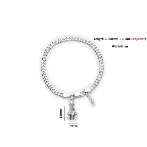 92.5% pure Sterling Silver Curb Designer Bracelet with Charm Sai Baba for Girls and Women