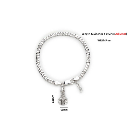 92.5% pure Sterling Silver Curb Designer Bracelet with Charm Sai Baba for Girls and Women