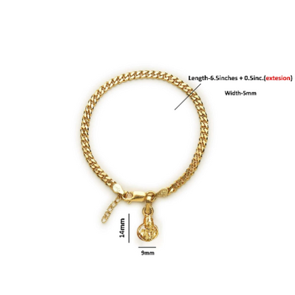 22KT gold plated 92.5% pure Sterling Silver Curb Designer Bracelet with Charm Sai Baba for Girls and Women