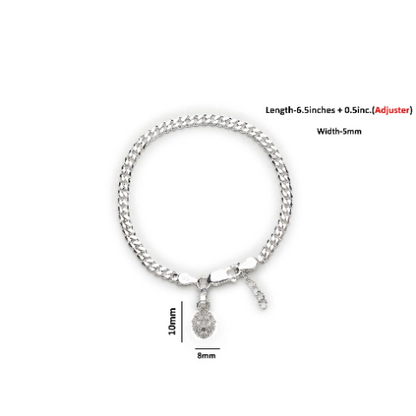 92.5% pure Sterling Silver Curb Designer Bracelet with Charm Narsimha for Girls and Women