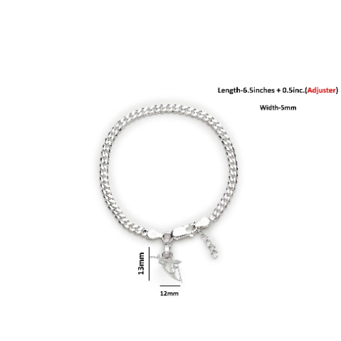 92.5% pure Sterling Silver Curb Designer Bracelet with Charm Ram Name for Girls and Women