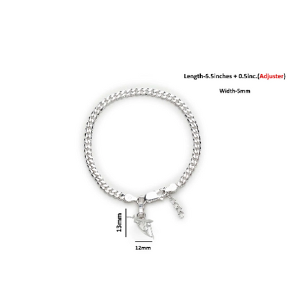 92.5% pure Sterling Silver Curb Designer Bracelet with Charm Ram Name for Girls and Women