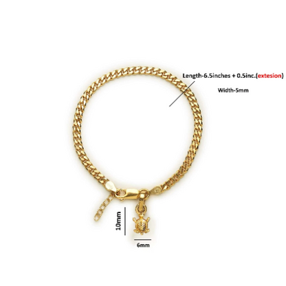 22KT gold plated 92.5% pure Sterling Silver Curb Designer Bracelet with fashionable Tortoise for Girls and Women