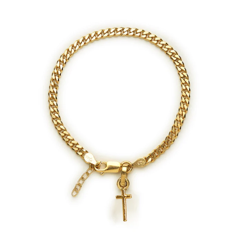 22KT gold plated 92.5% pure Sterling Silver Curb Designer Bracelet with Charm Jesus for Girls and Women