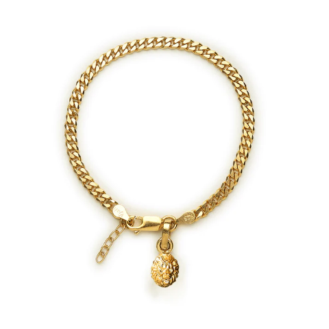 22KT gold plated 92.5% pure Sterling Silver Curb Designer Bracelet with Charm Narsimha for Girls and Women