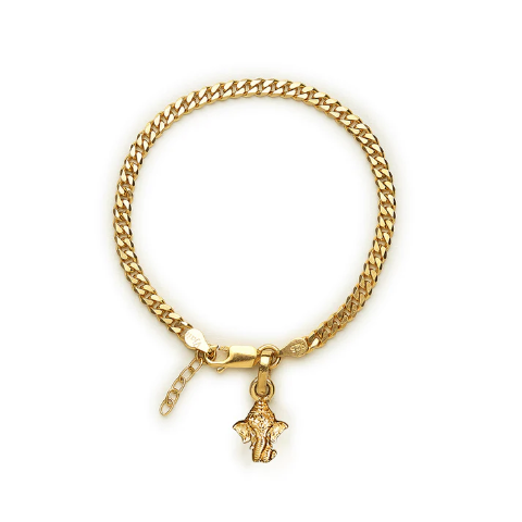 22KT gold plated 92.5% pure Sterling Silver Curb Designer Bracelet with Charm Ganesh for Girls and Women