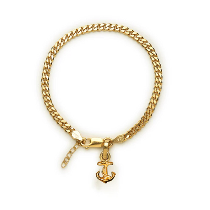 22KT gold plated 92.5% pure Sterling Silver Curb Designer Bracelet with Ship Anchor for Girls and Women