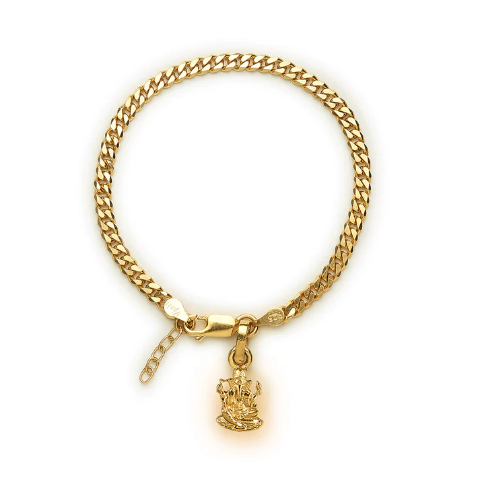 22KT gold plated 92.5% pure Sterling Silver Curb Designer Bracelet with Charm Ganesh for Girls and Women