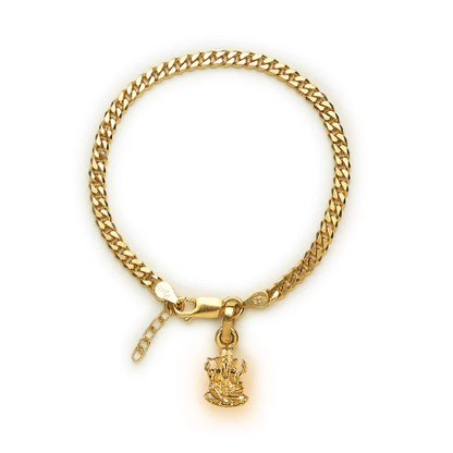 22KT gold plated 92.5% pure Sterling Silver Curb Designer Bracelet with Charm Ganesh for Girls and Women