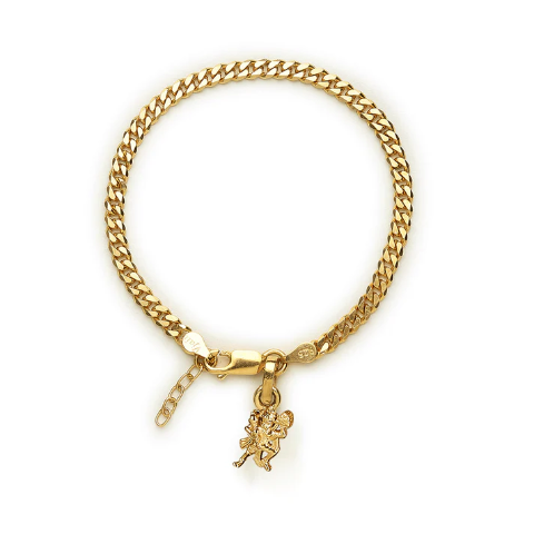 22KT gold plated 92.5% pure Sterling Silver Curb Designer Bracelet with Charm Hanuman for Girls and Women