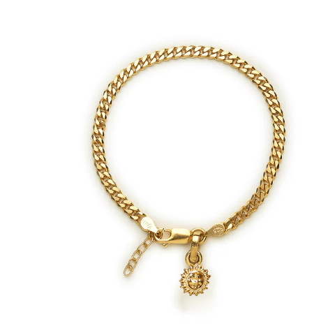 22KT gold plated 92.5% pure Sterling Silver Curb Designer Bracelet with Charm Surya for Girls and Women