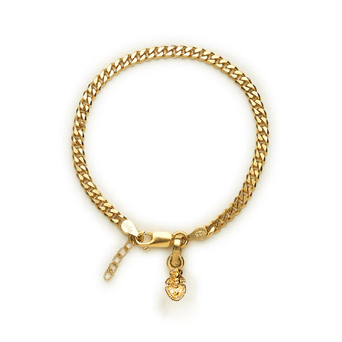 22KT gold plated 92.5% pure Sterling Silver Curb Designer Bracelet with Charm Khatu Shyam for Girls and Women