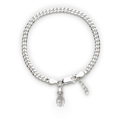 92.5% pure Sterling Silver Curb Designer Bracelet with Charm Buddha for Girls and Women