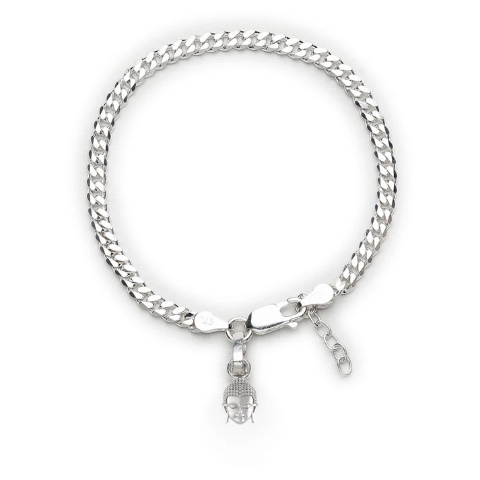 92.5% pure Sterling Silver Curb Designer Bracelet with Charm Buddha for Girls and Women